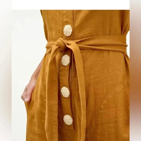 NWT MLL x Splendid Linen Blend Belted Wide Leg Jumpsuit Yellow Womens Small - Picture 3 of 15